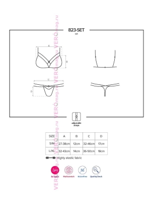 комплект нижнего белья Obsessive 823 SET размеры
